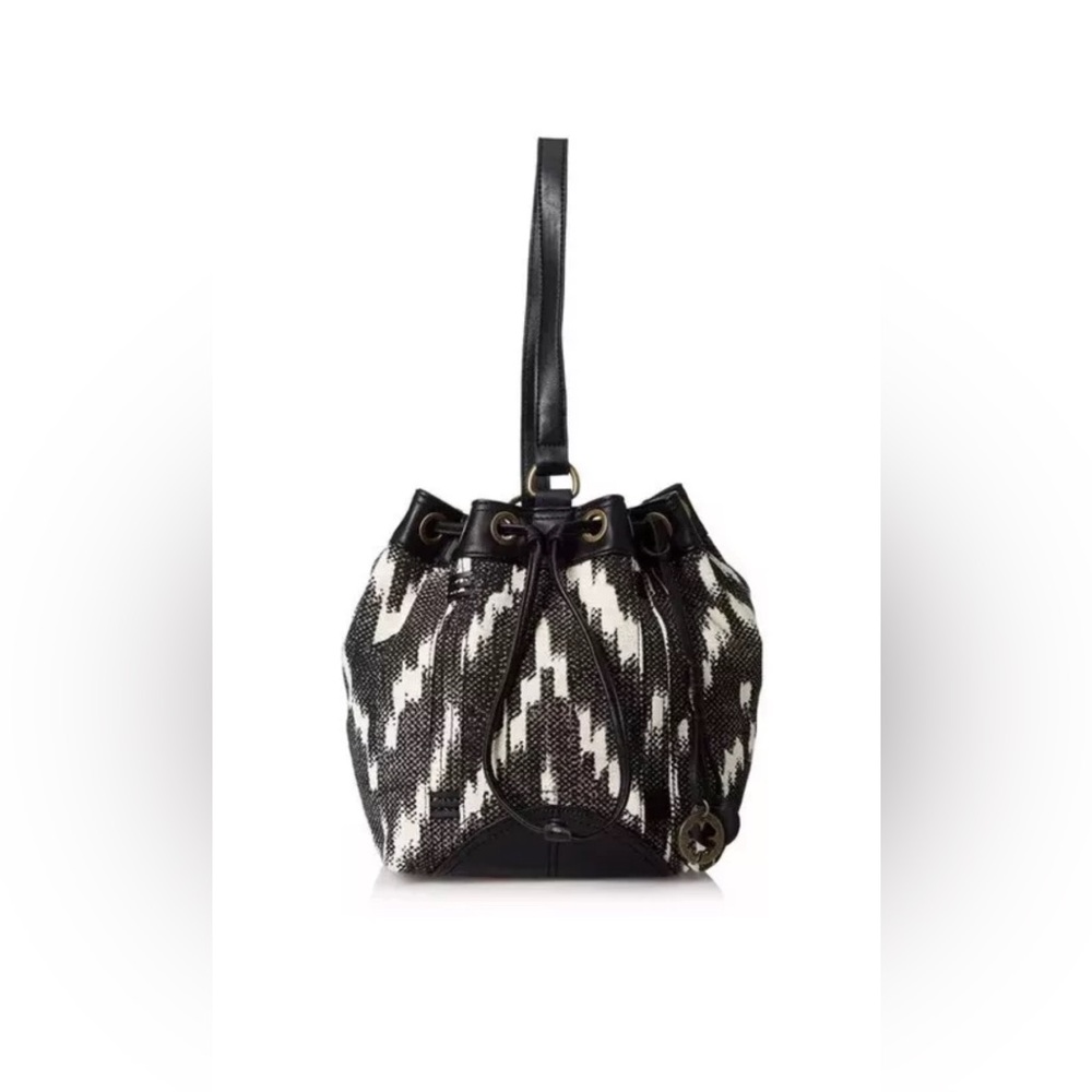 Lucky Brand Womens Bali Hai Sling Fabric Purse Black/White Geometric Pattern NWT